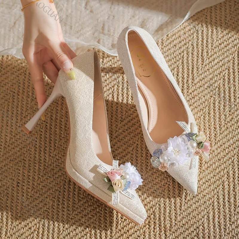

Темпераментные пикантные женские туфли-лодочки на высоком каблуке с цветочным декором, весна-осень 2023, женские туфли-лодочки на тонком каблуке 8 см 10 см с толстой подошвой