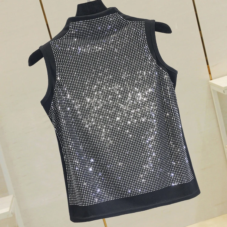 Heavy-duty Hot Drill Vest Shirt Woman Summer New Skinny Sleeveless T-shirt High Street Tank Tops Y2k Top