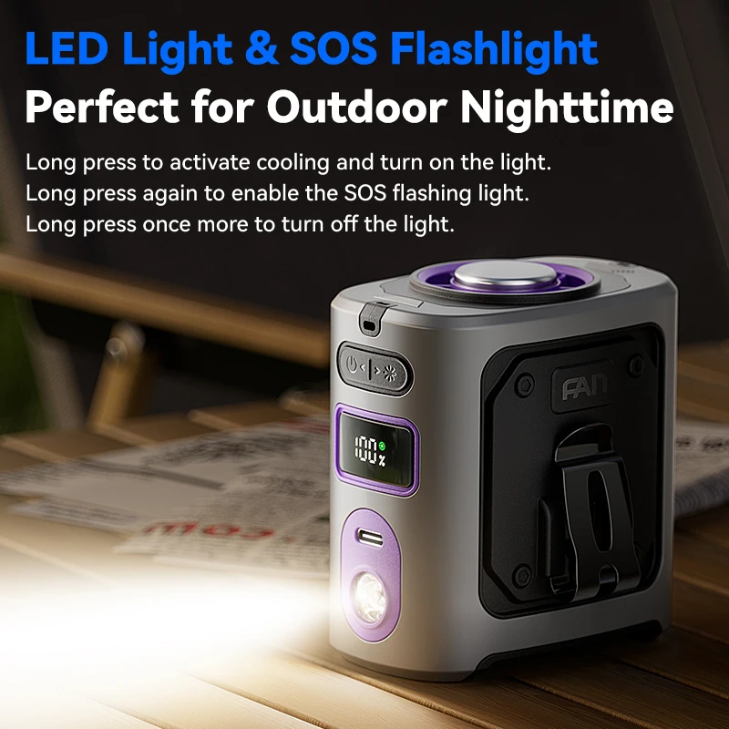 Multifunctional Cooling Waist Fan 8000mAh Battery Stepless Adjustment Power Bank USB Output with LED Light