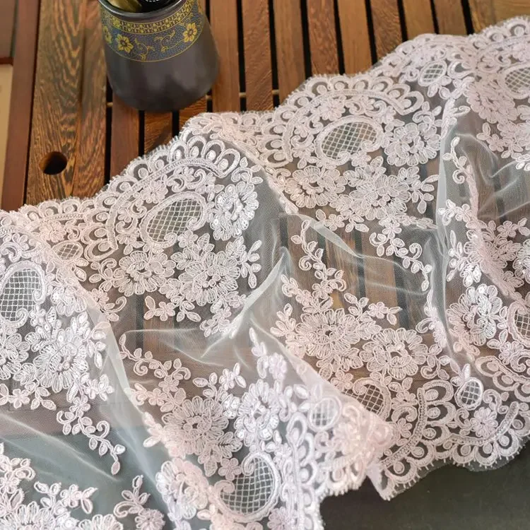 High Quality Multicolor Sequins Wedding Dress Lace Fabric, Bilateral Symmetrical Embroidery, DIY Curtain, Table Runner Material