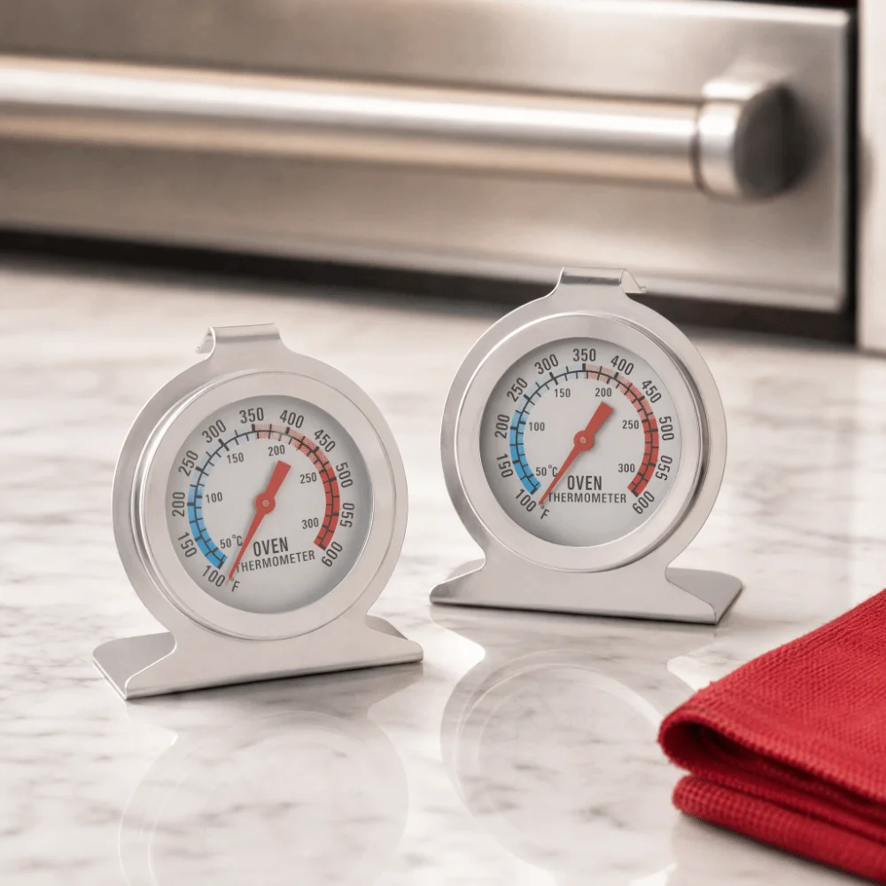 2PCS Stainless Steel Oven Thermometer 50-300 °C 100-600 °F Grill Thermometer Hook Stand Dual Scale Cooking Thermometer Grill BBQ