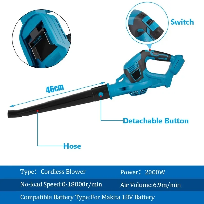 High Powerful Electric Air Blower For Makita 18V Battery Handheld Cordless Leaf/Snow/Dust Blowing Blower Garden Tool