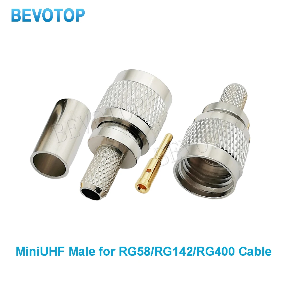 10Pcs MiniUHF Connector MiniUHF Male Plug Crimp RG58/LMR195/RG142/RG400 Cable RF Coaxial Connector Wire BEVOTOP Terminals