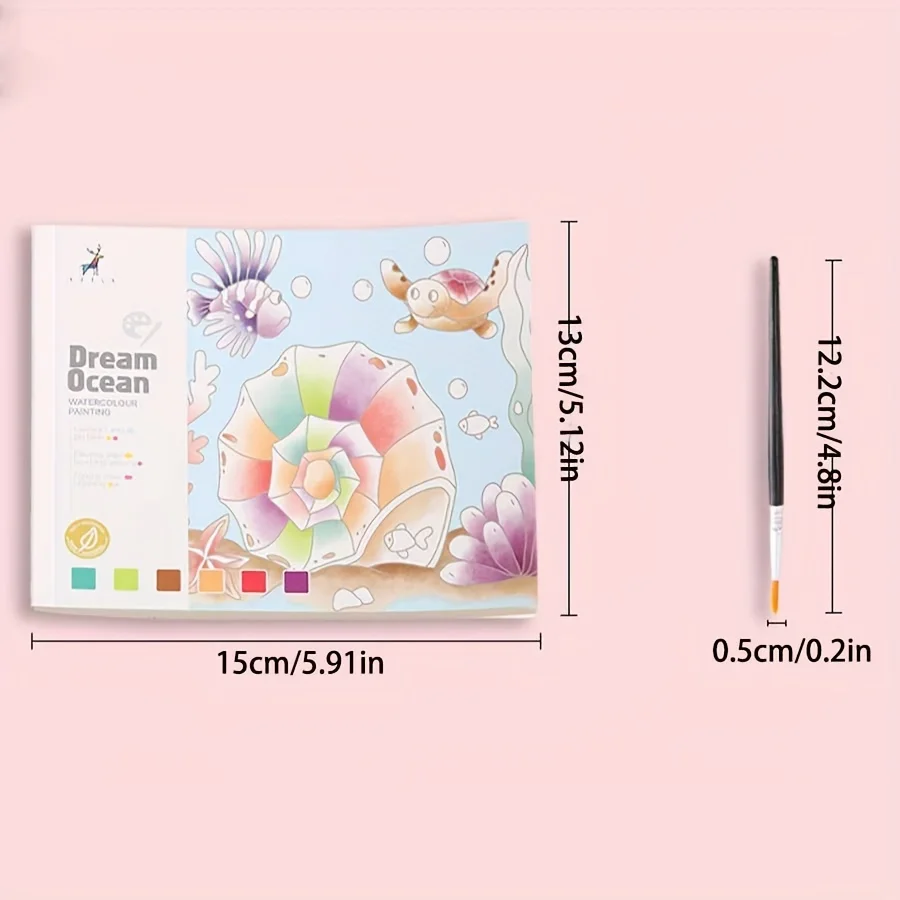 Kids Watercolor Coloring Book Forest Animals Vintage Vehicles Drawing Book with Brush Watercolor Paper Sketchbook for Children