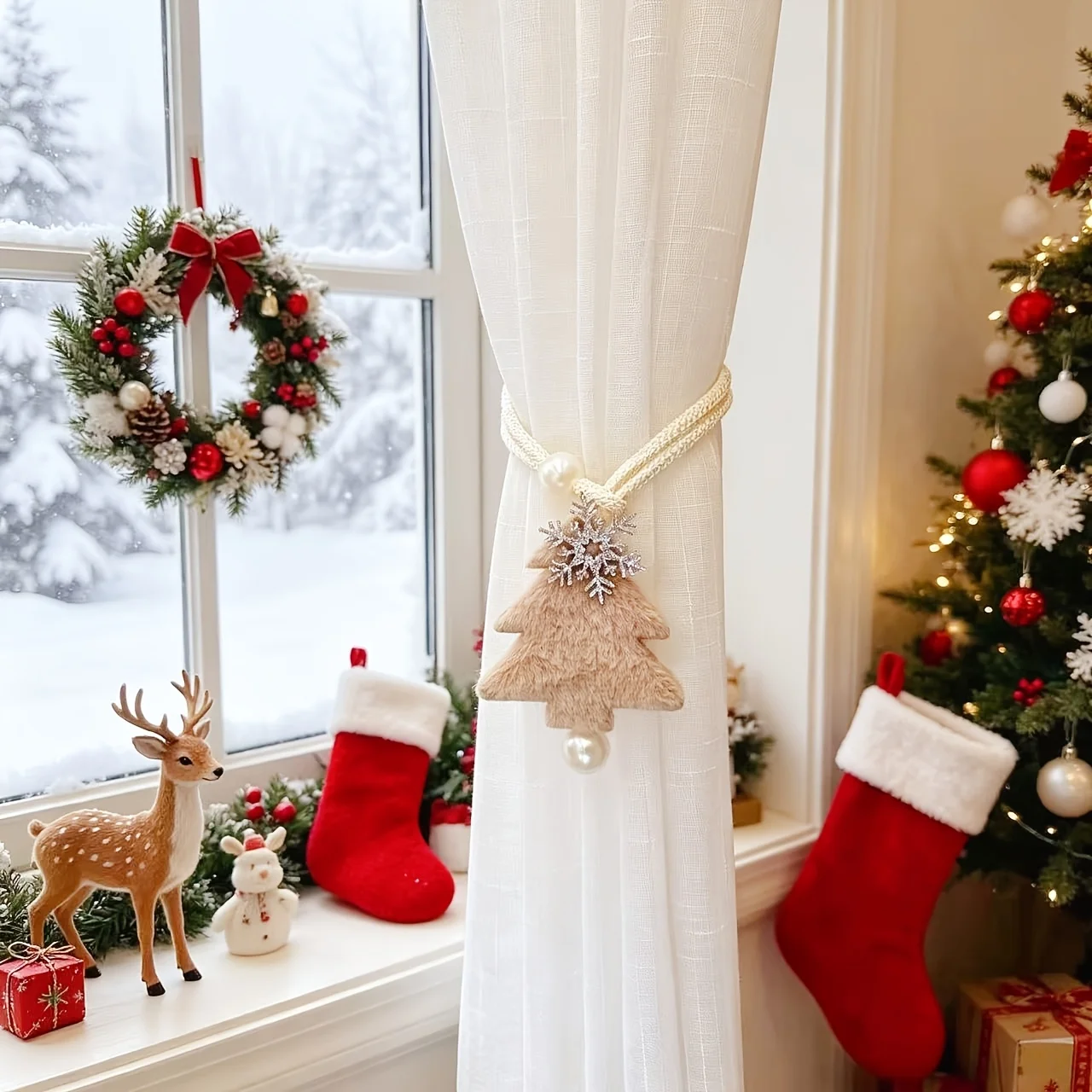2-Pack Christmas Tree Snowflake Decor Curtain Tie-Backs, Easy And Convenient Storage for Curtains, Suitable for Sheer Drapes