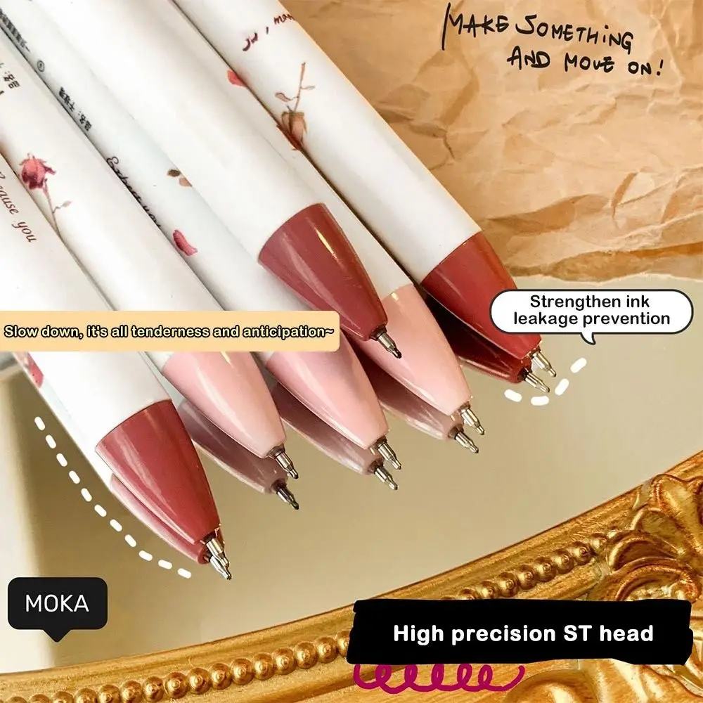 

6 шт./компл., гелевая ручка с рисунком ST, наконечник Rose Press, быстросохнущие гладкие нейтральные ручки для письма, 0,5 мм, черные чернила, канцелярские принадлежности для студентов