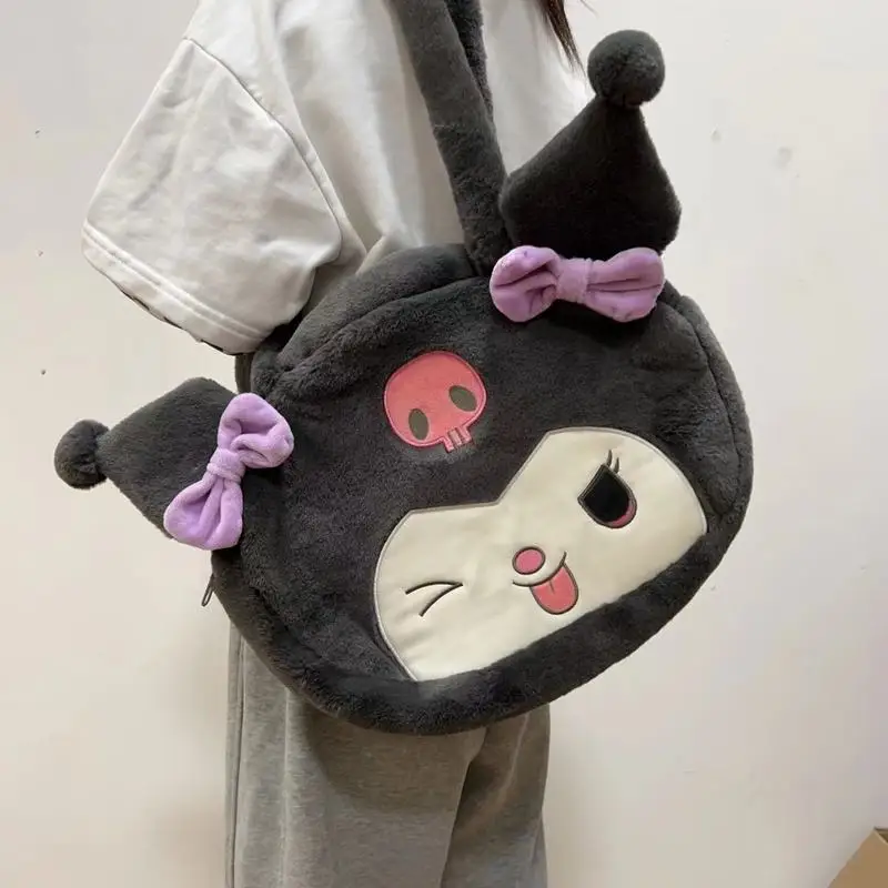 Sanrio Girls Kawaii Plush Kuromi Cinnamorol Hello Kitty Tote Bag Tutoring Bag Cute Cinnamon Dog Ins Handbag Birthday Gift