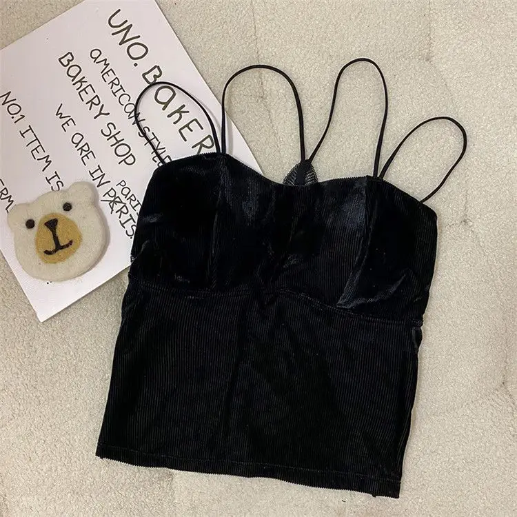 Velvet with Chest Pads Small Camisole Women Early Autumn Beauty Outside Bottoming Babes Unique Chic Small Tops