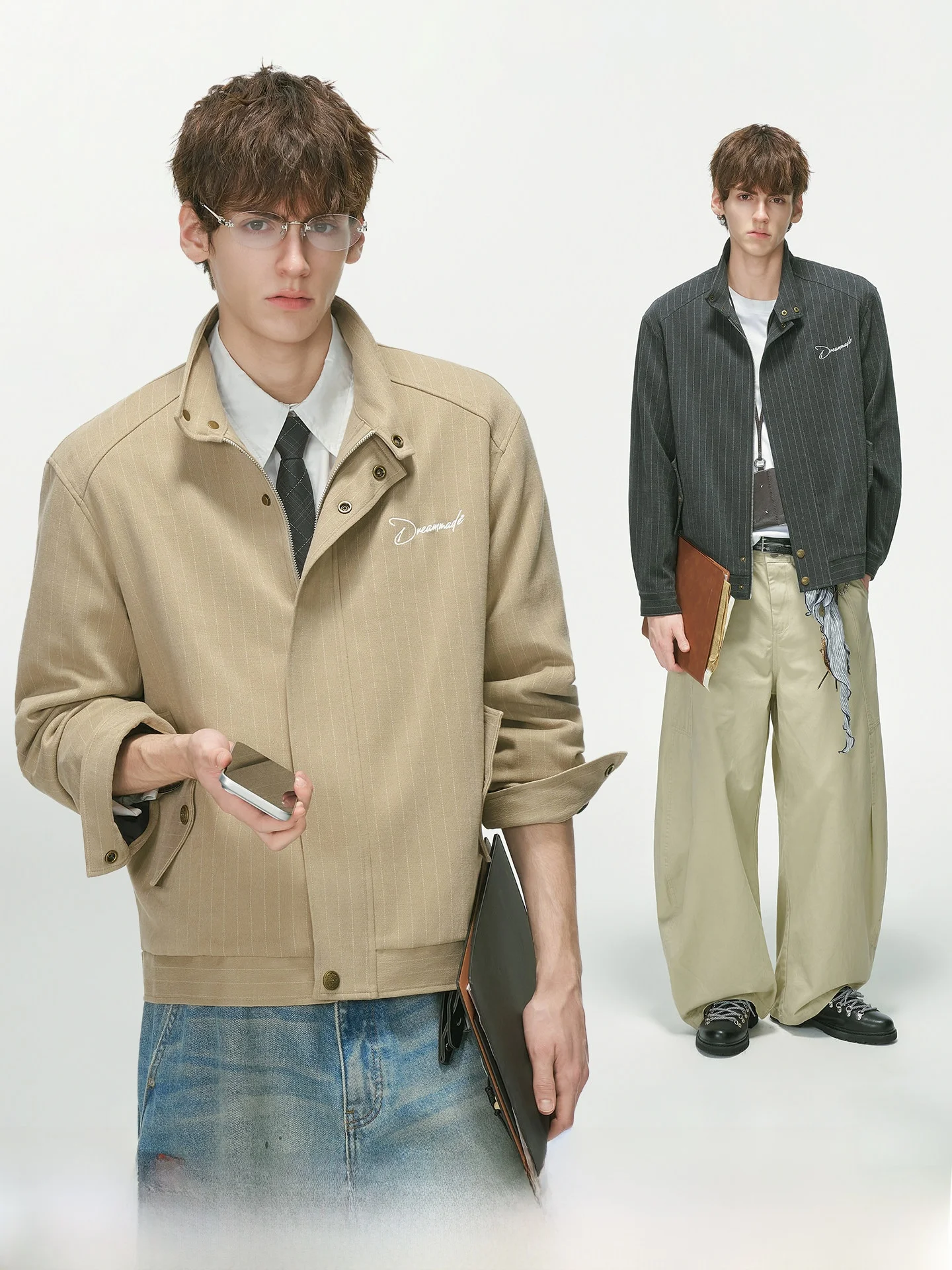 Dream Made Men's Short Wide Jacket Autumn Commute Style Metal Decoration Embroidery Youth Fashion Polyester Fiber Long Sleeve