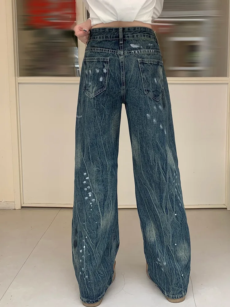 2024 Trashy Y2K Feminino Inkjet Graffiti Baggy New Jeans Pants For Women 90S Goth Clothes Vintage Straight Lady Denim Trousers