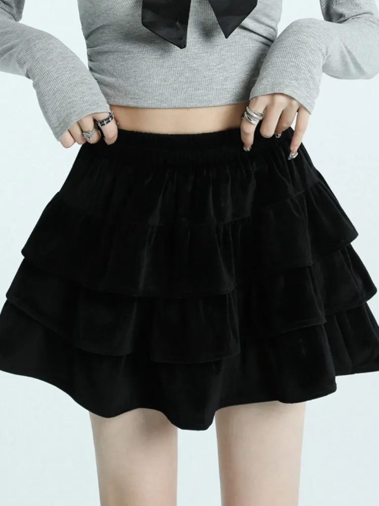 Ballet Sle Fluwelen Taartrok Hoge Taille A-lijn Gezwollen ort Rok Dames Herfst Winter Afslankende f-lengte Rokken