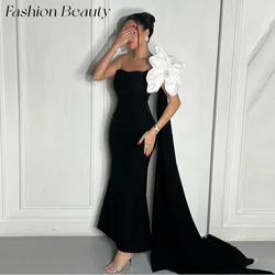 Fashion Beauty Black Evening Dresses Sleeveless One Shoulder Mermaid Flower Party Occasion Dress For Women 2024 فساتين السهرة