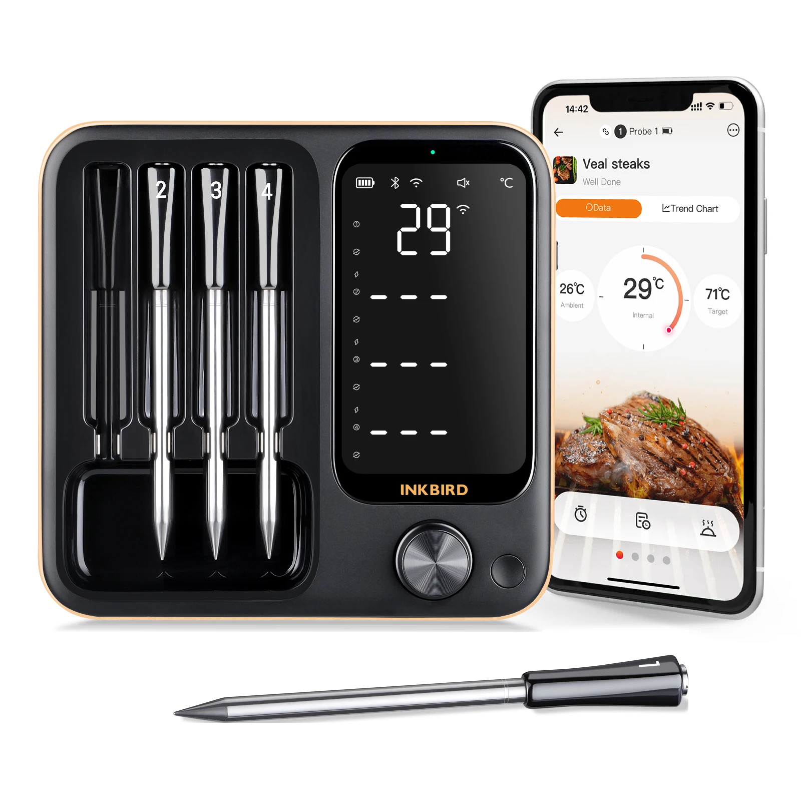 Termometr do mięsa INKBIRD bezprzewodowy termometr do grilla 4 sondy Home Smart Bluetooth z alarmem do grillowania termometr do grillowania
