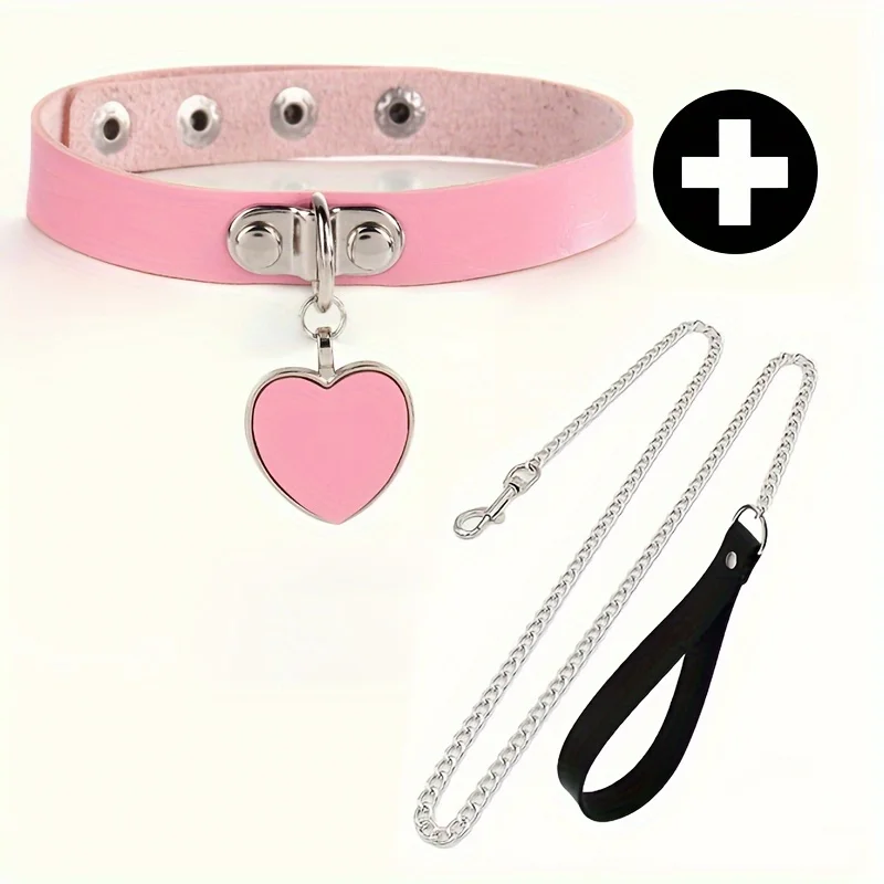 1 Sexy Love Heart Pendant Collar Plus 1 Lanyard Chain Lover\'s Necklace, Gothic Jewelry Necklace for Men Women Holiday Gift