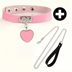 1 Sexy Love Heart Pendant Collar Plus 1 Lanyard Chain Lover's Necklace, Gothic Jewelry Necklace for Men Women Holiday Gift