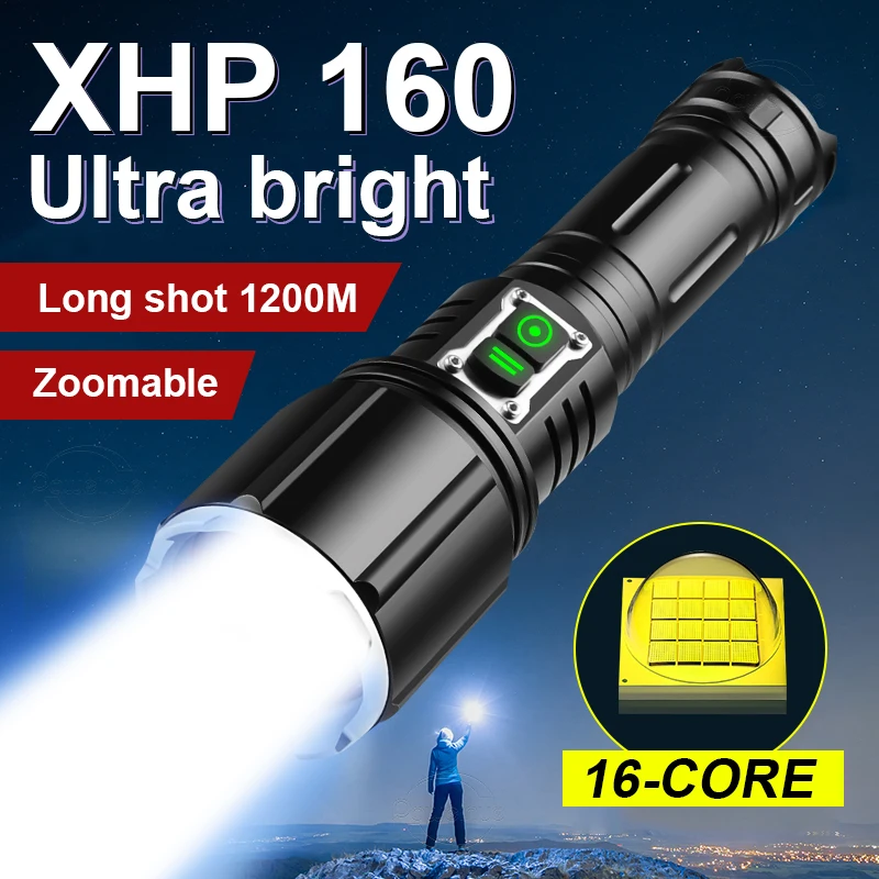 

8000 Lumen Flashlight XHP160 Powerful LED FlashLight 4500mAh USB Rechargeable Torch IP6 Tactical Flashlight Hand Light Lantern