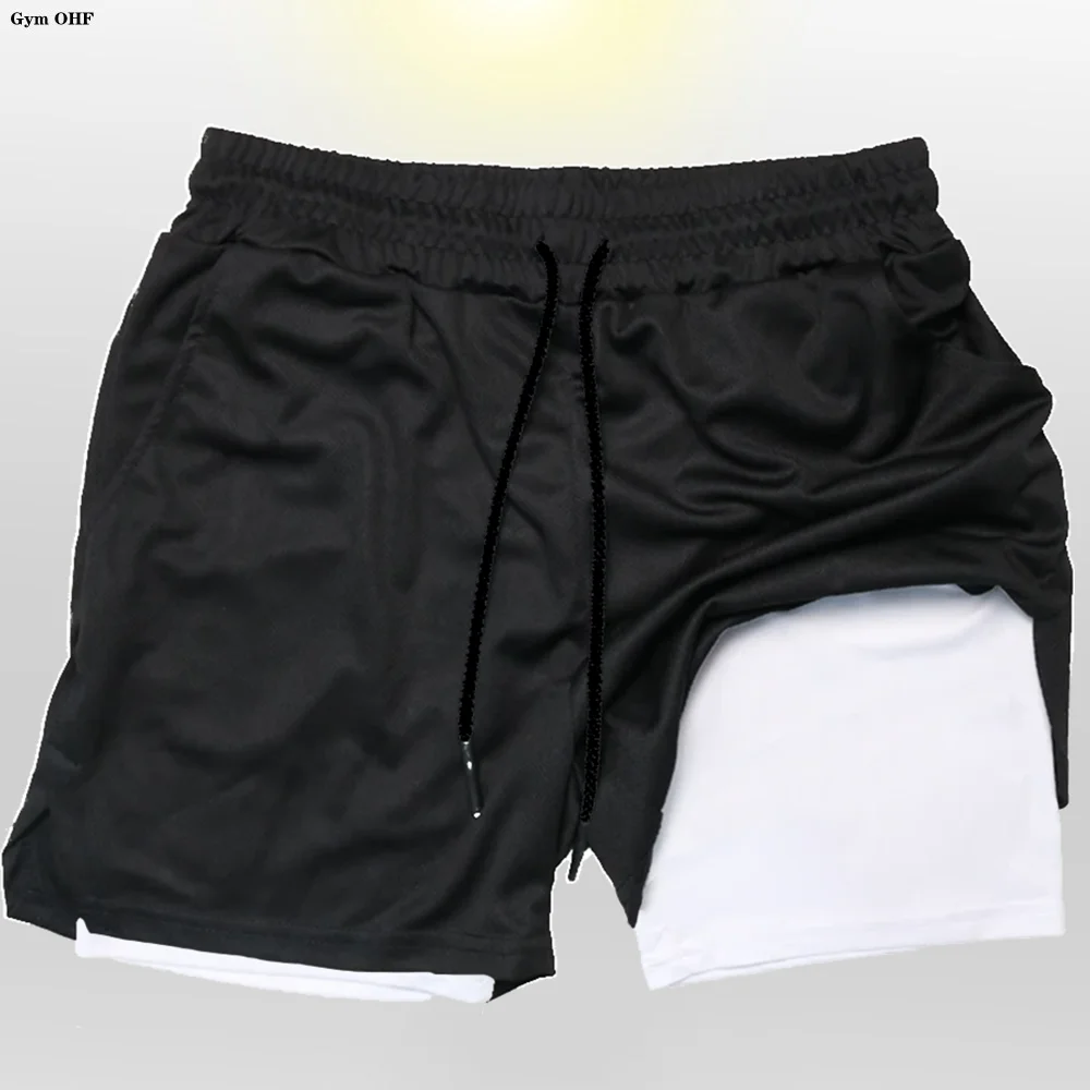 Short de course 2 en 1 pour hommes, double couche, été, séchage rapide, Fitness, Sport, entraînement, musculation, pantalons courts