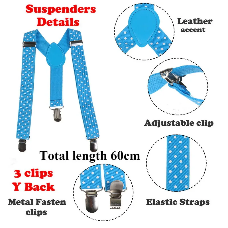 Set di 5 Bretelle Elastiche per Bambini con 3 Clip, Bretelle a Y 2,5 x 60 cm, Cinghie per Ragazzi, Accessori