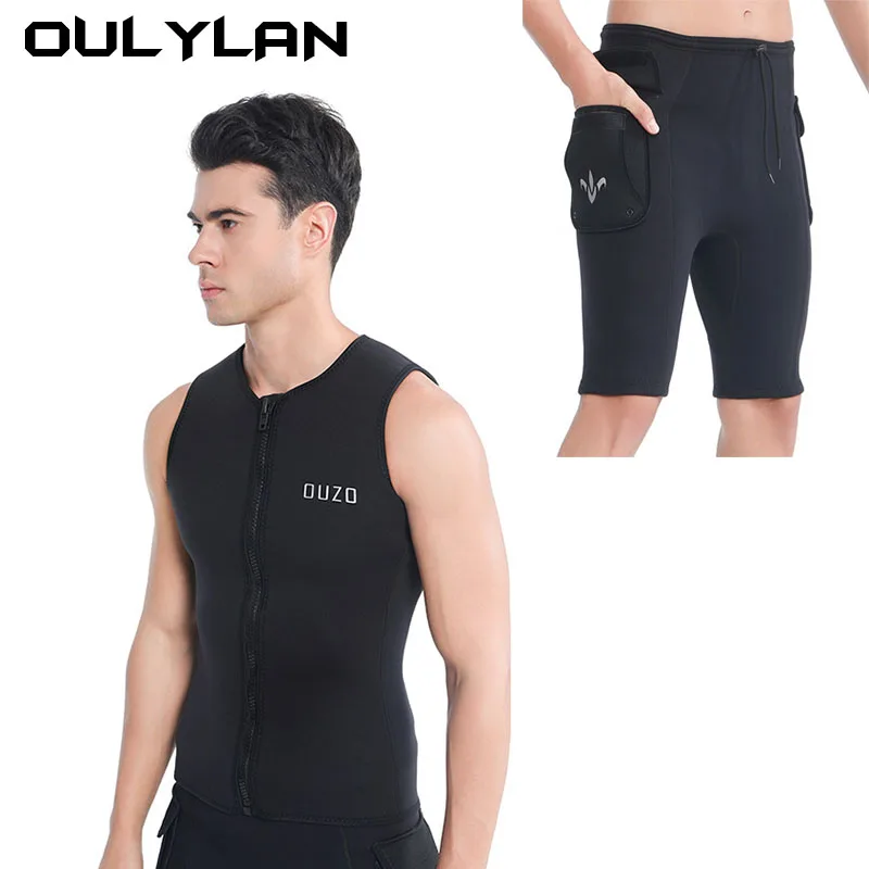 Oulylan Men 3MM Short Diving Pants Sport Neoprene Diving Vest Diving Suit Ultra Elastic Snorkeling Warm Beach Surf WetSuit Man