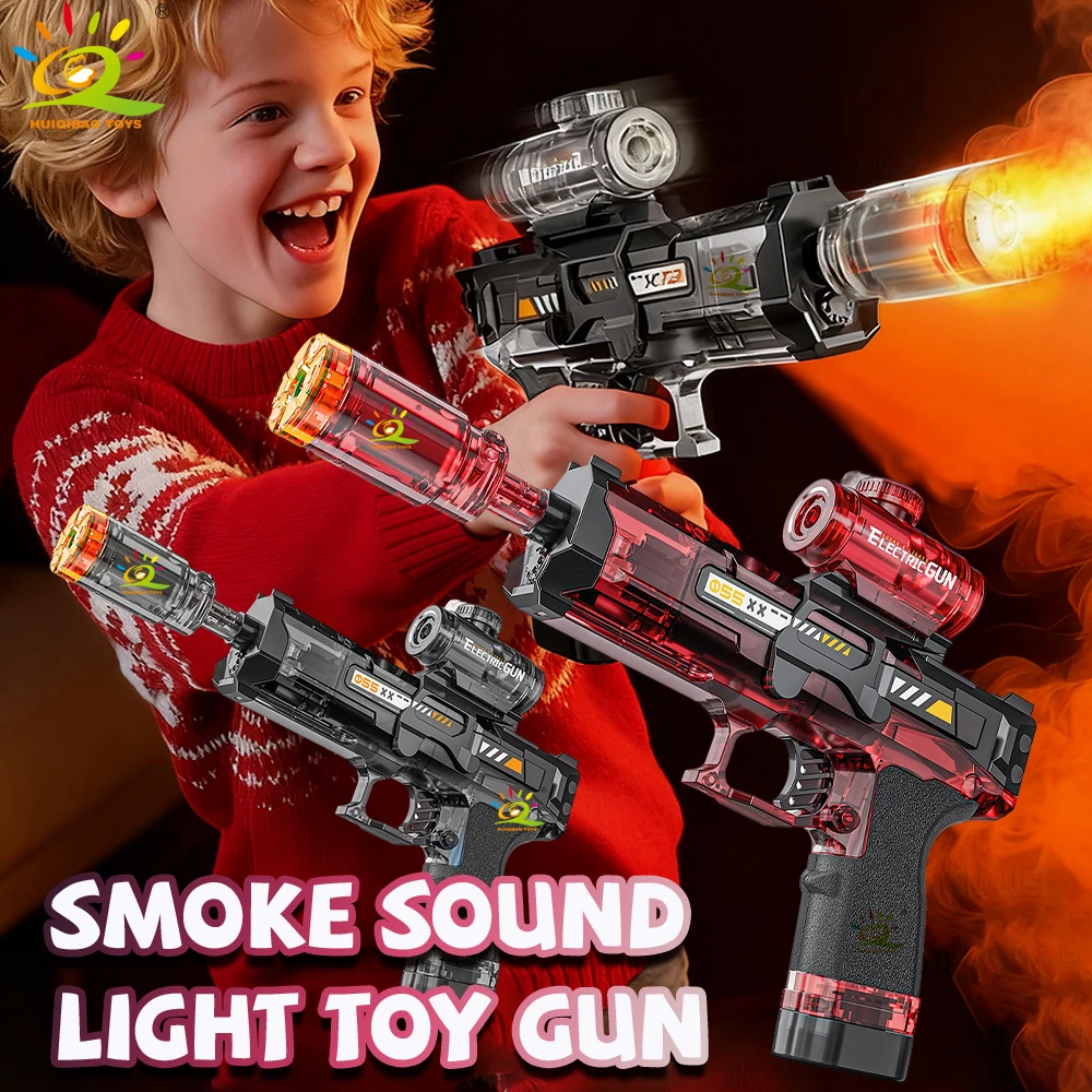 HUIQIBAO-pistola de humo eléctrica totalmente automática, emisor de luz Led, juguetes con Sensor automático, luces, pistola, juguete al aire libre para regalo de adulto