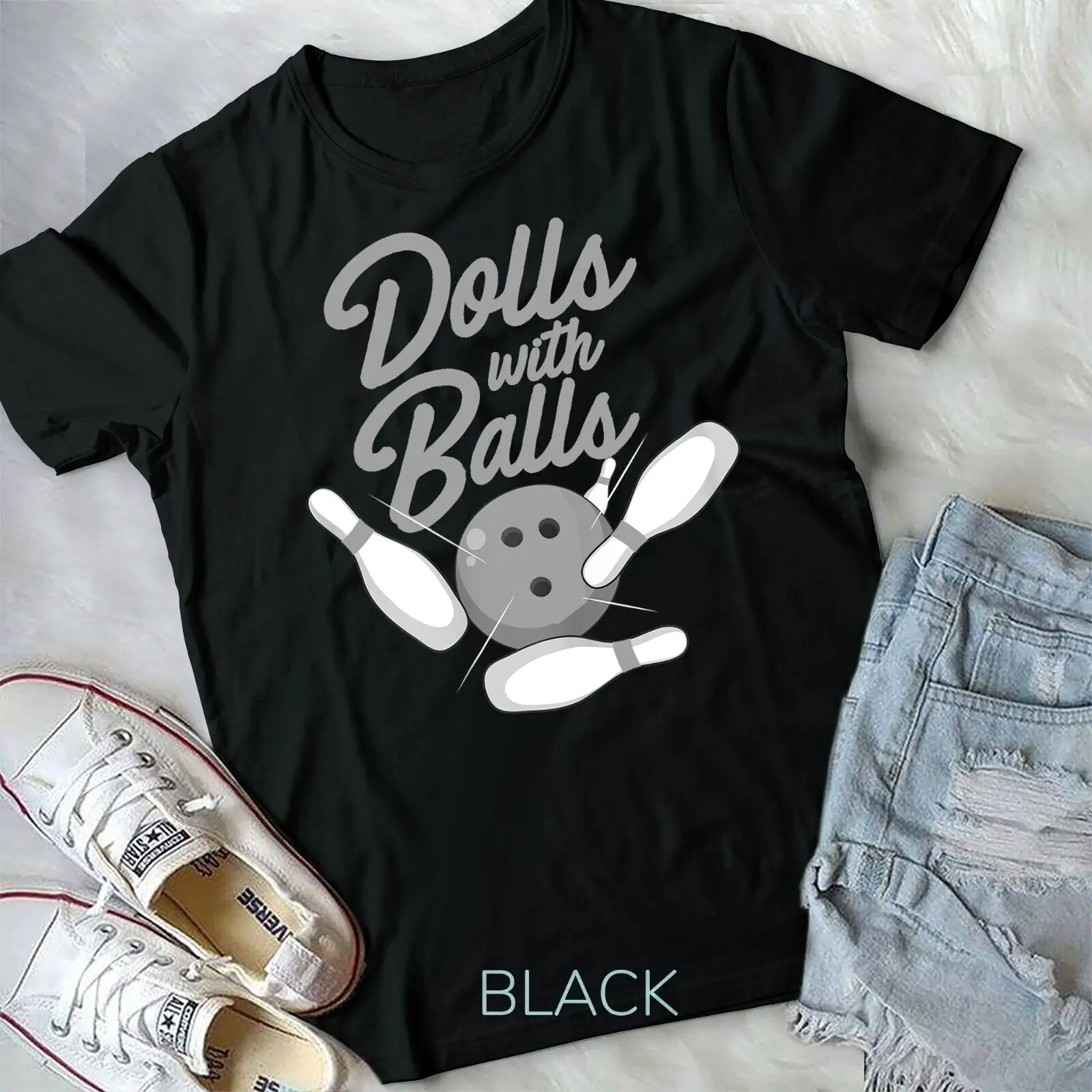 

Womens Dolls With Balls Funny Women Girls Bowling Team Name Gifts Unisex T-shirt