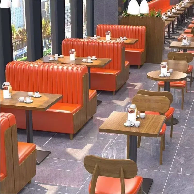 Luxury Restaurant Wooden Tables and Chairs Semicircle Orange Restaurant Booth Seating Restaurant Fast Food Set