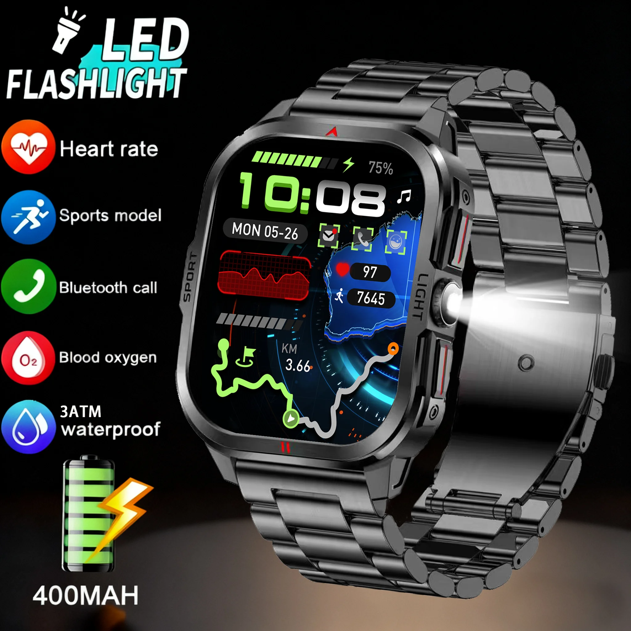 

2025 New Bluetooth Call smartwatch for men Full Touch Screen 400mah With Health Monitor heart rate Flashlight Smart watch