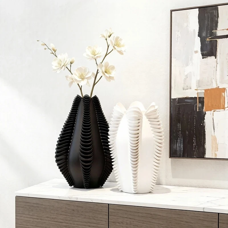 Minimalist Pleated Texture Vase Ikebana Flower Pots Table Decoration Flowers Arrangement Floral Vases Room Aesthetic Decor