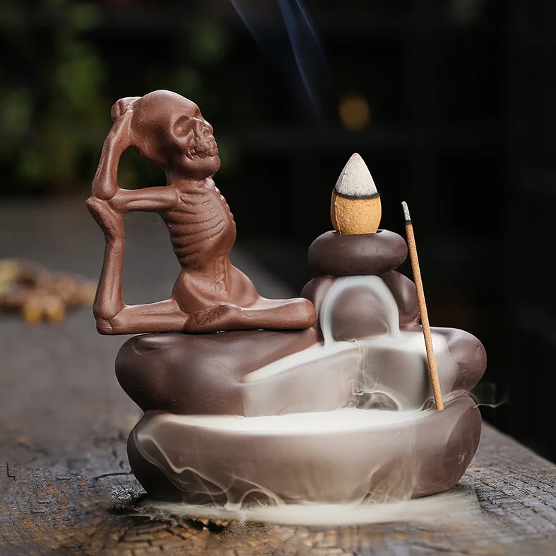 Purple Clay Backflow Incense Burner Creative Ceramic Ghost Festival Yoga Exercise Skull Small Ghost Backflow Incense Craft