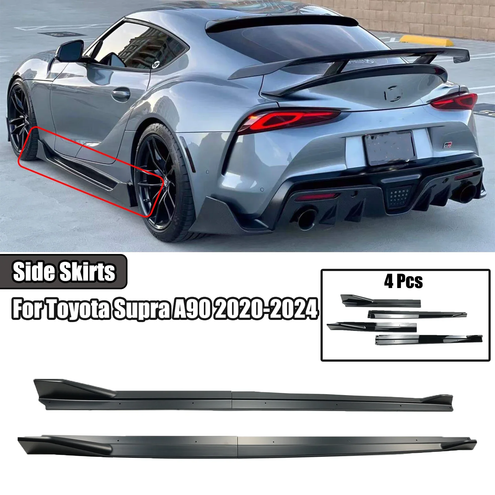 Car Side Skirt Extension For Toyota Supra A90 A91 2020-2024 AG Style Glossy Black Carbon FIber Look Car Accessories Body Kit