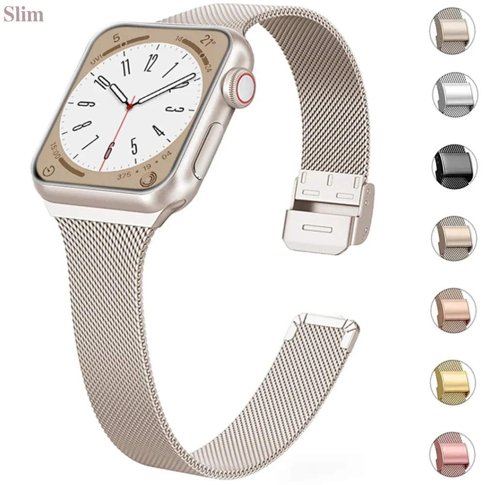 Slim Milanese strap for apple watch band 44mm ultra 2 49mm 45/41mm 42mm 46mm 40-38 MM bracelet iwatch series 8 7 6 SE 3 5 4 9 10