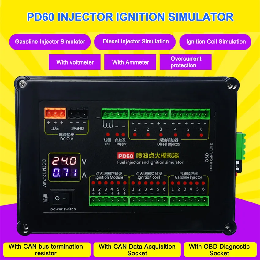 PD60 Fuel Injection Ignition Simulator Vehicle Computer Inspection Tester for Ignition Coil of Gasoline and Diesel Fuel Injector