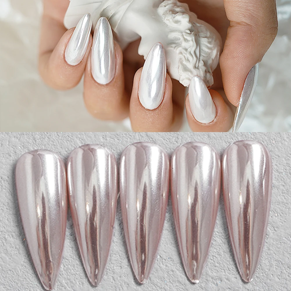 Polvo de uñas cromado translúcido Aurora efecto hielo blanco nacarado para salón de manicura regalos DIY brillo corporal