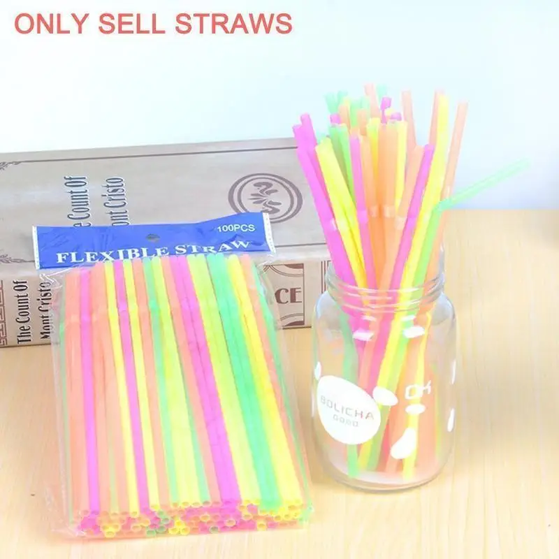 100PCS Colourful Stripes Straws Bendy Drinking Straws Extra Long Drinking Straws Holiday/Valentines Day/Party/Bridal Supplies