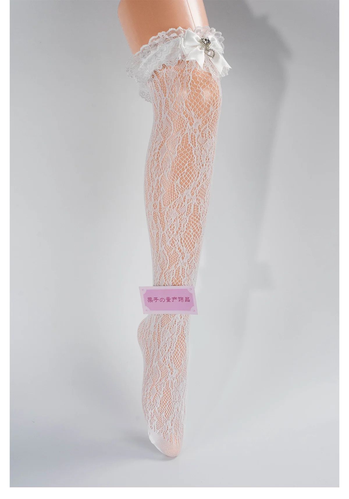 Lolita Mine Series Rhinestone Love Bow Lace Knee Socks for Women 2024 New Japanese Handmade Mass-produced Middle Tube Socks