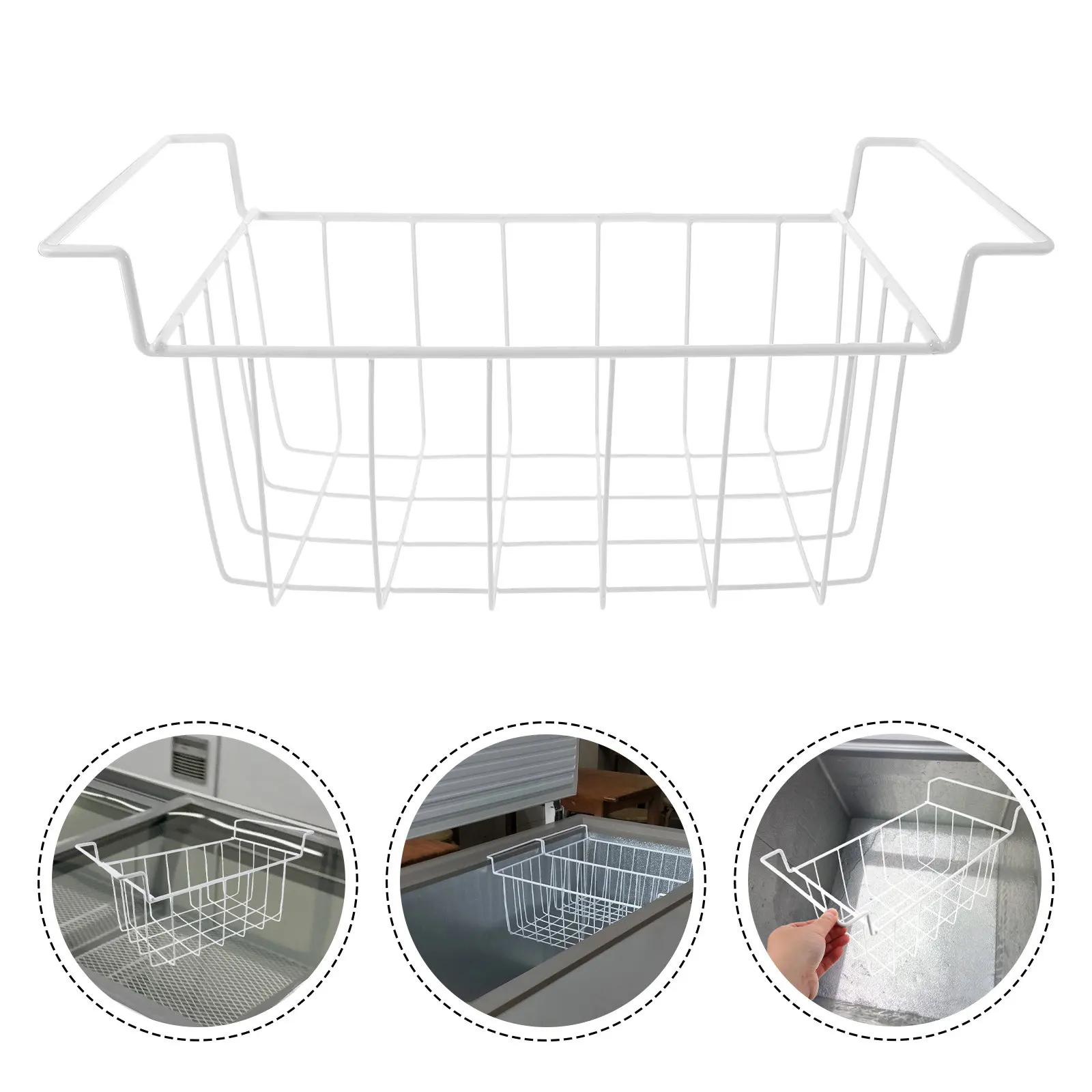 

Freezer Storage Basket Hanging Rack with Multi-Adjustable Dividers Space for Upright and Chest Freezer Organization
