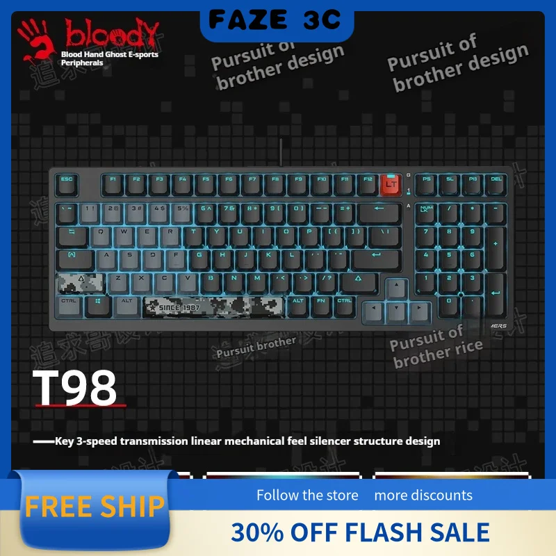 A4Tech Bloody T98 Mechanical Keyboard wired Variable Speed Customization Pbt Keycap 98key Thermal Optical Axis Esports Keyboard