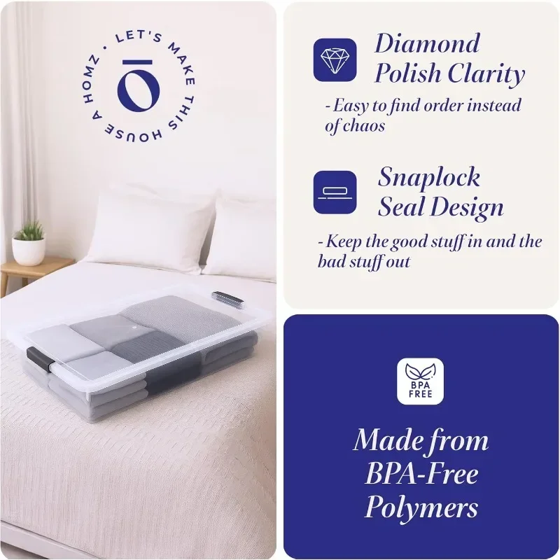 2-حزمة تخزين تحت السرير - حاويات بلاستيكية شفافة مع أغطية، مزلاج رمادي سعة 60 لترًا، قابل للتكديس | لمنظمات المنزل #4