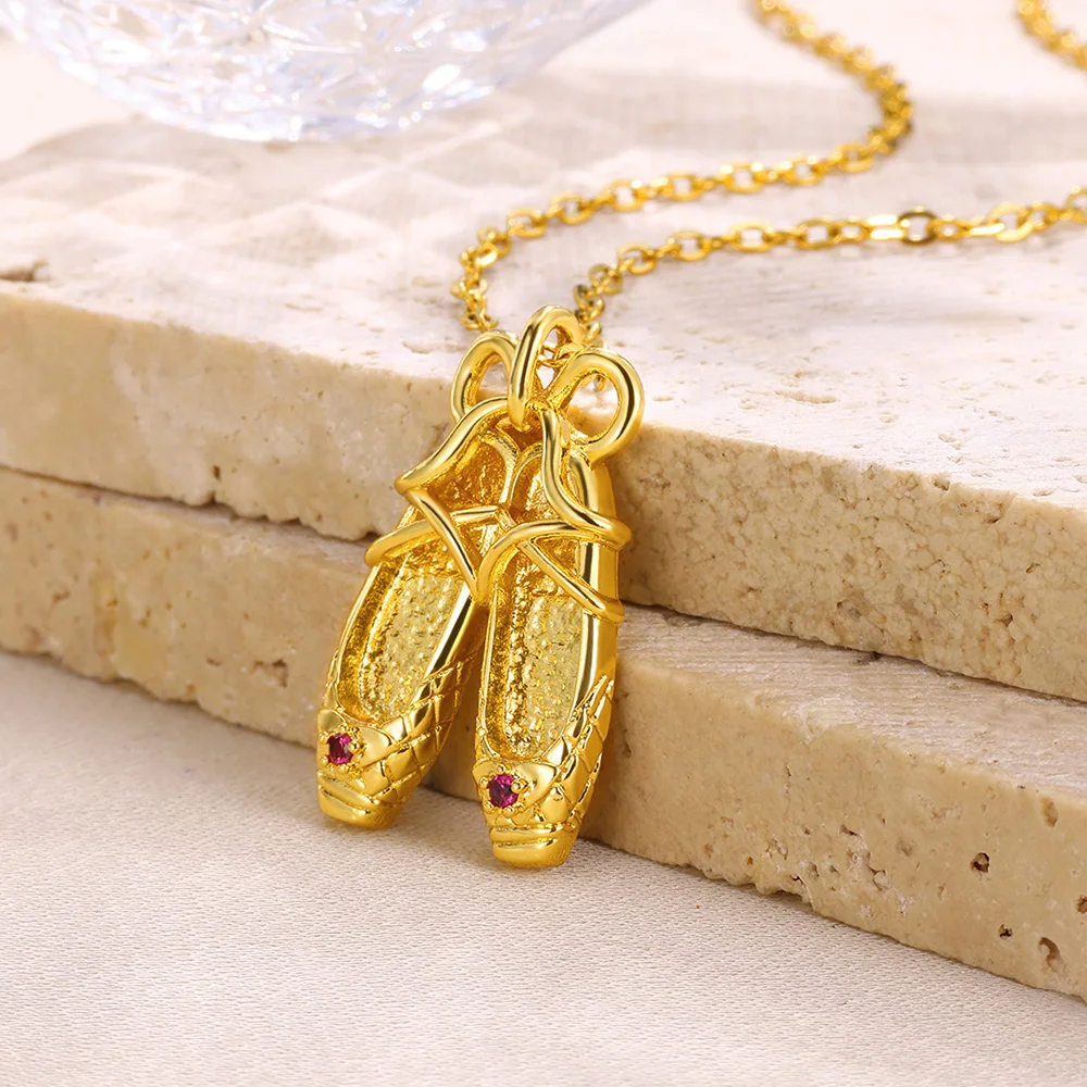 Minimalist Ballet Shoe Pendant Necklace Cute Woman Everyday Party Wear Jewelry Metal Modern Y2K Christmas Daughter Gift Jewelry