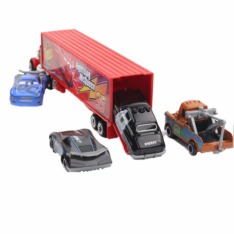 Disney Pixar Cars set Lightning McQueen Sheriff mack Truck Diecast Metal Car 2 1 3 box dinoco racer car Toy Boy Gift for kids