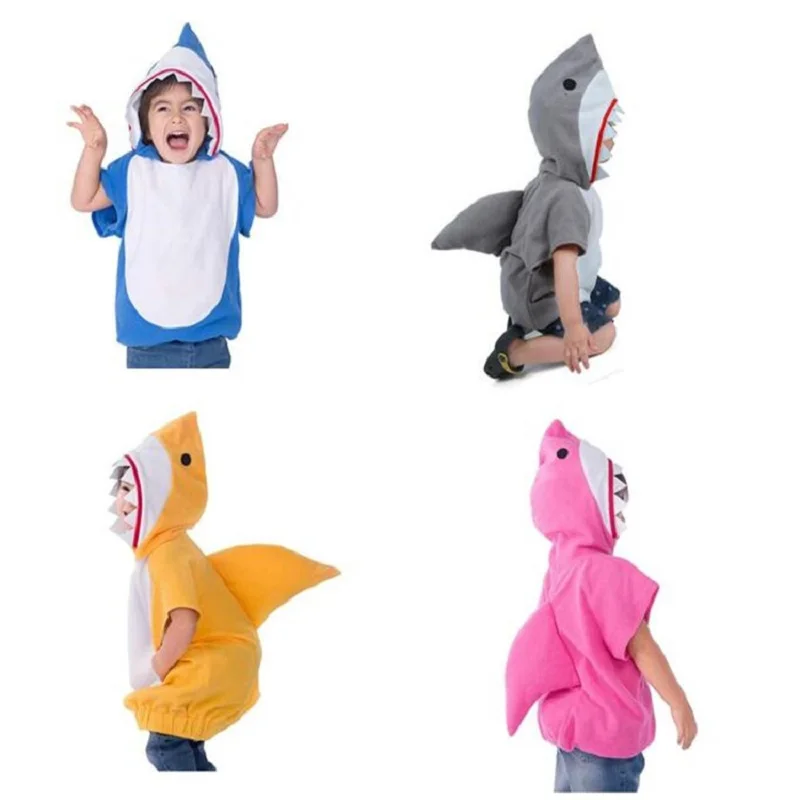 Eraspooky 1-6T Gray Shark Cosplay Hoodie Halloween Costume For Kids Toddler Christmas Fancy Dress Children Sharks Candy Bag