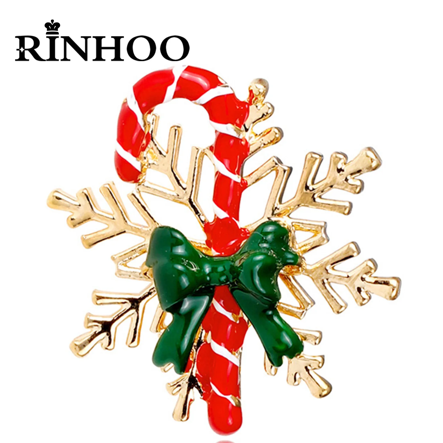 Rinhoo Snowflake Red Crutch Green Bowknot Brooches Pins For Women Wreath Rhinestone Star New Year Badges Winter Festivel Jewelry