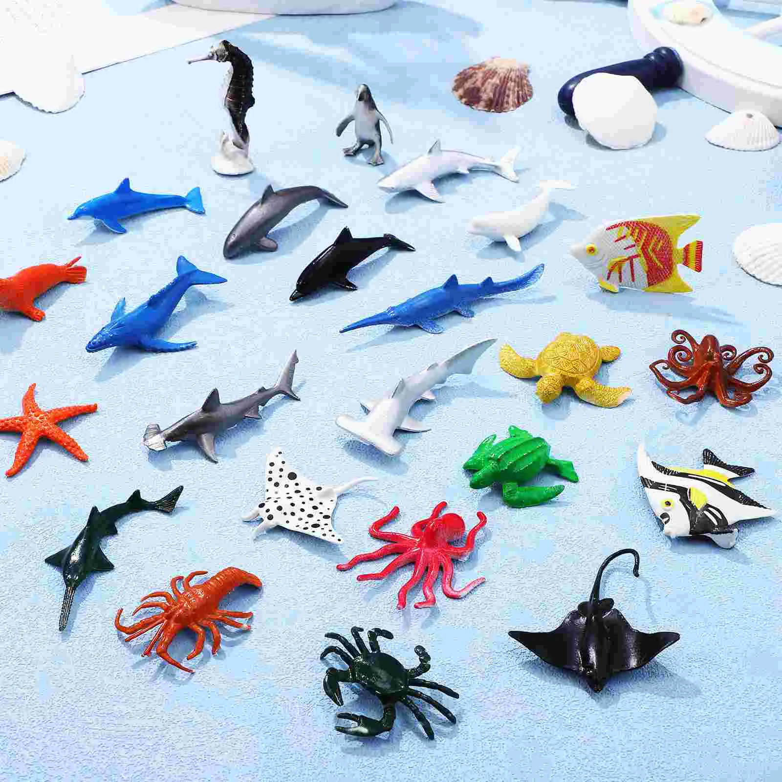 24 Pcs Animal Toys Mini Small Sea Ocean Animals Figures Fake Fish Lobster Miniature Figurines Marine Biology Decor Child