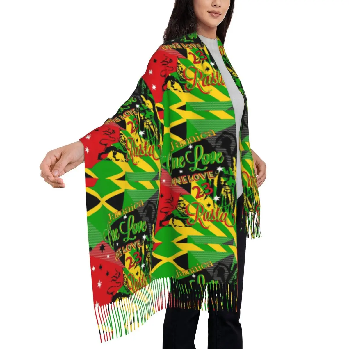 Jamaican Rasta One Love Party ผ้าพันคอผ้าพันคอผู้หญิงนุ่ม Shawls และ Wraps ยาวฤดูใบไม้ร่วงฤดูหนาว Shawl Wrap