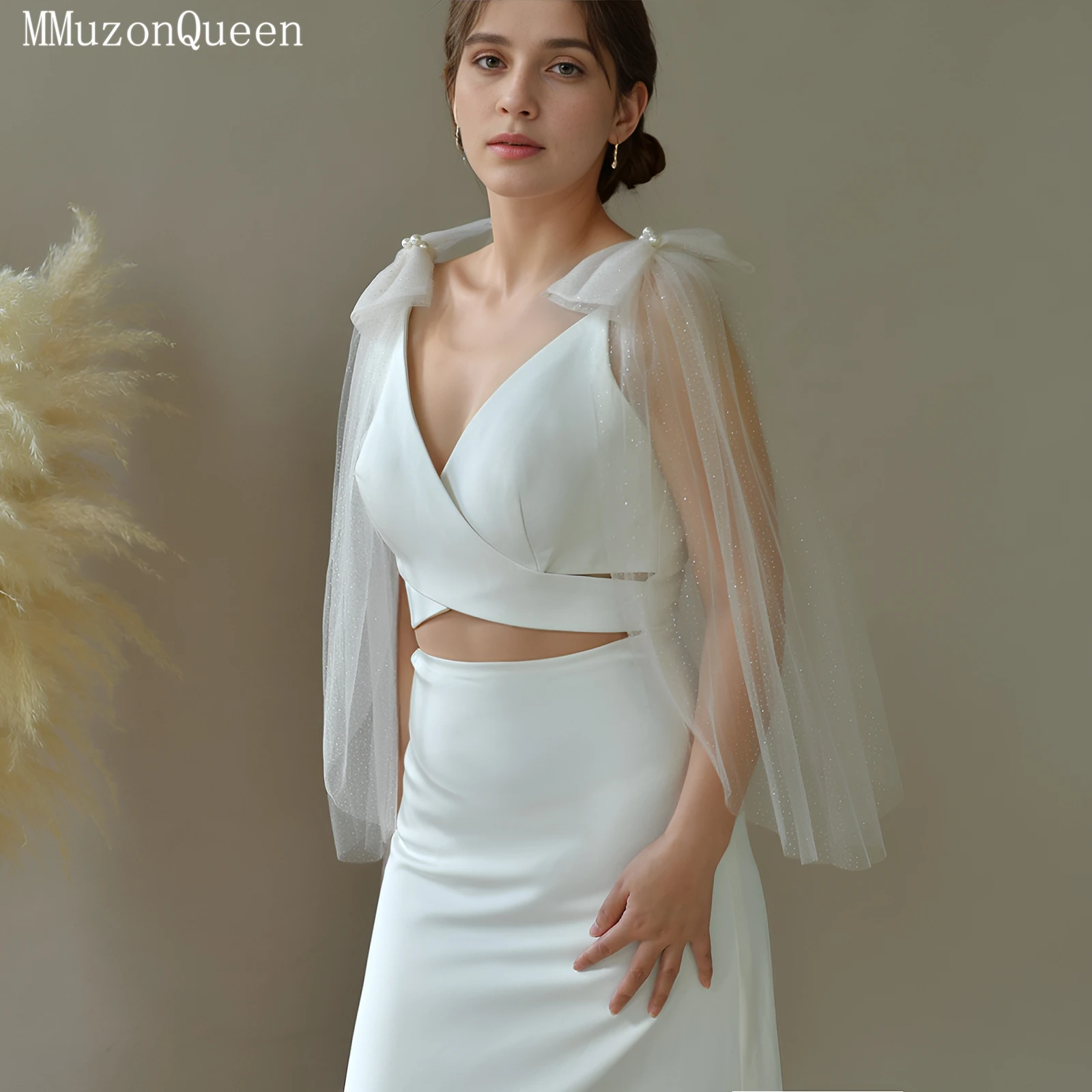 

Свадебная накидка TOPQUEEN с отстегивающимися безопасными булавками, надежная фиксация, однослойный мерцающий тюль из нейлона, модель VG34-XI