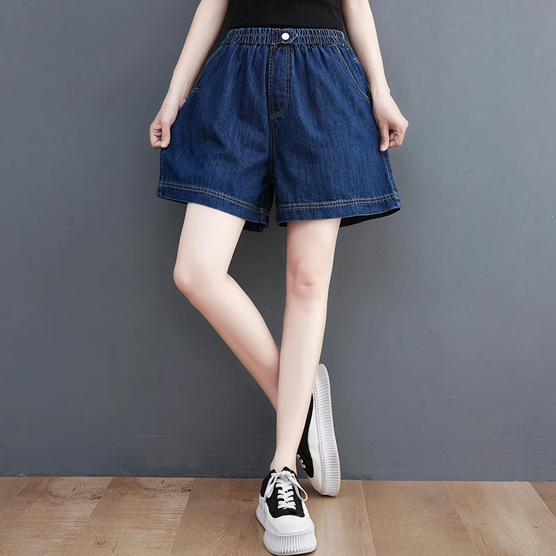 Thin Denim Shorts For Women 2025 New Summer  Elastic High wWaist Wide Leg Short Pants Loose A-line Large Size Jean Hot Pants