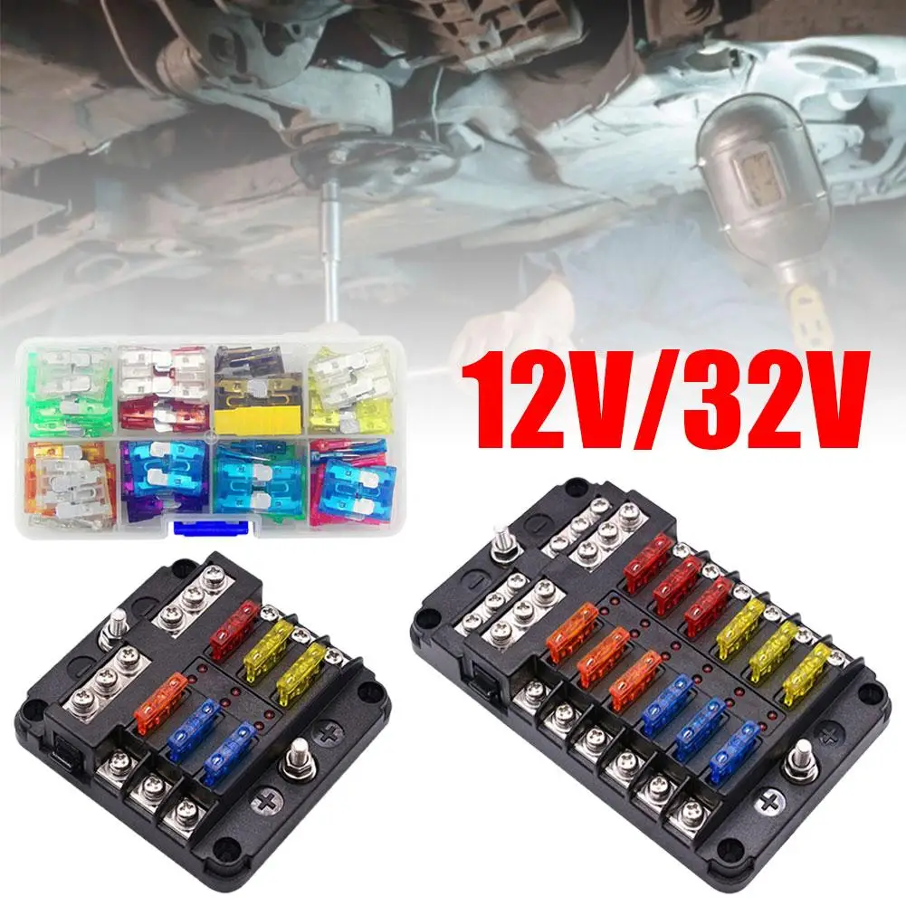 6-Way/12-Way Car Boat Fuse Box Block Holder LED Indicator 12V 32V Auto Marine Waterproof Power Distribution Panel Board