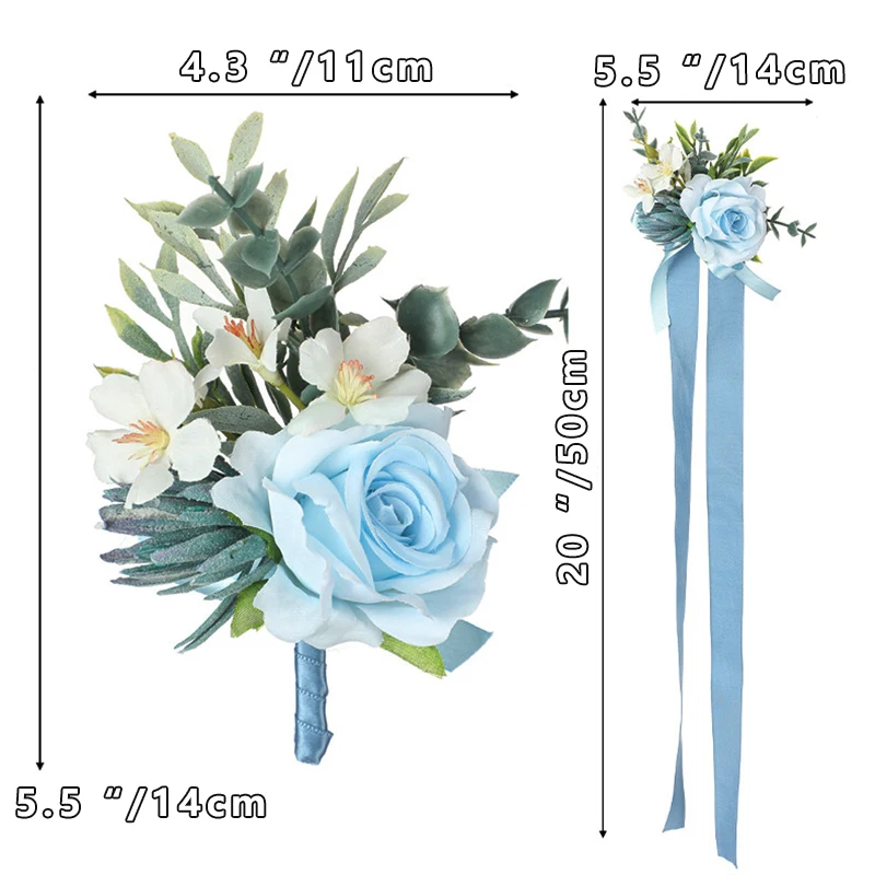 Azul lótus rosa corsage e boutonniere baile de formatura flor artificial pulso corsage pulseiras baile corsage pulseira