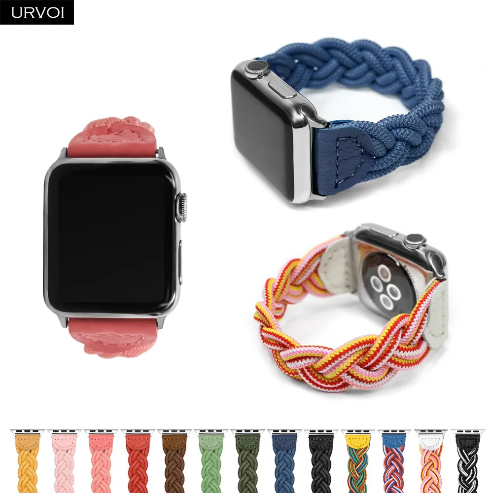 

URVOI Плетеный ремешок для Apple Watch ultra series 10 9 8 7 6, тканый нейлоновый ремешок для iWatch, растягивающийся сменный классический 41 45 мм