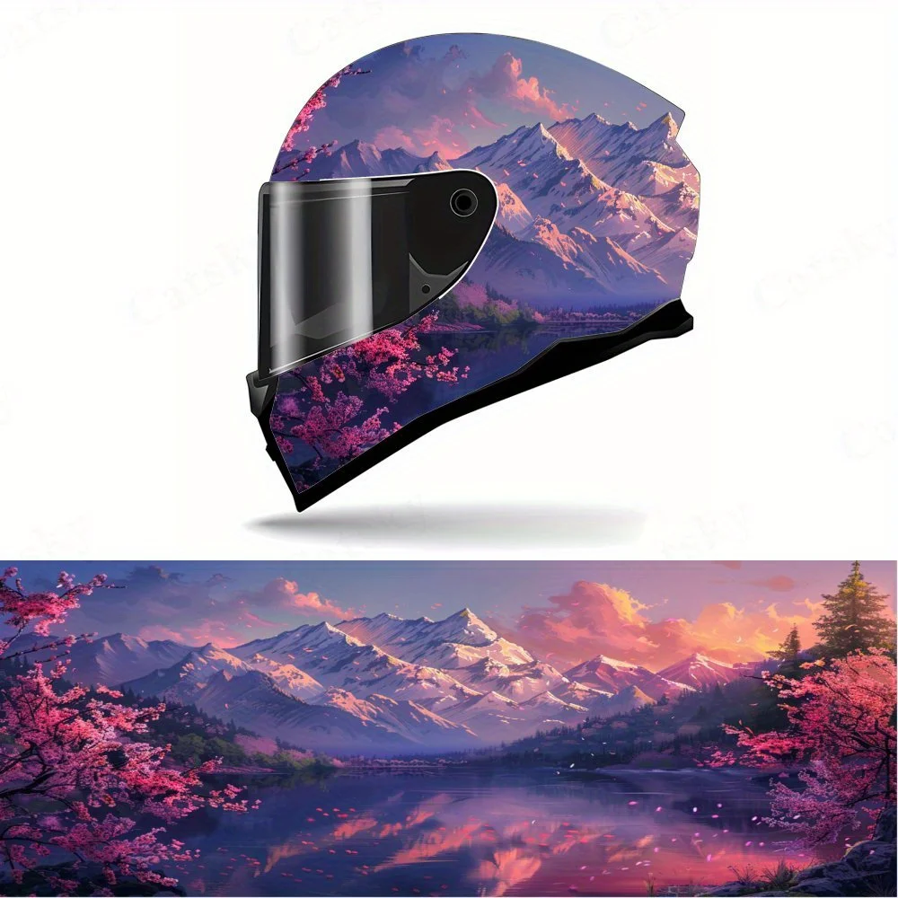

Mountain Sunset Full Face Helmet Decals - Durable and Waterproof PVC, self-adhesive Motorcycle Racing Helmet Aesthetic Sticker